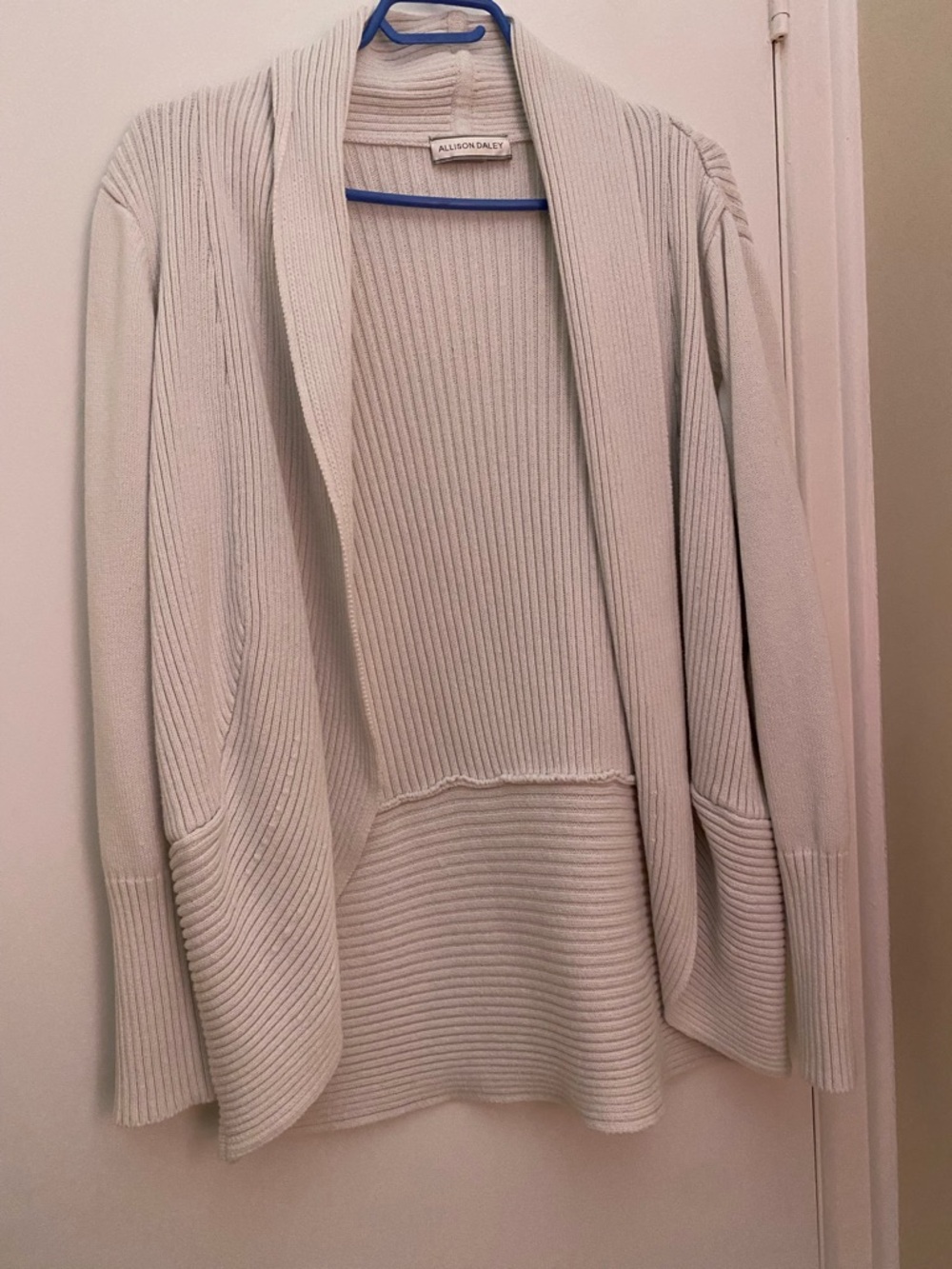 Allison Daley Light Cream Ribbed Open-Front Cardigan